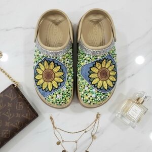 Handmade Sunflower Custom Crocs Mega Crush Platform Women’s 9 | Bling & Denim